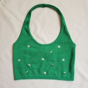 Zara Cropped Embroidered Halter Top